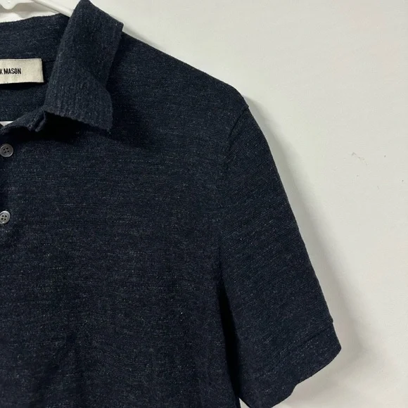 Buck Mason Polo Shirt Mens Medium Slim Fit Navy Blue Knit Short Sleeve Heathered - Picture 4 of 7